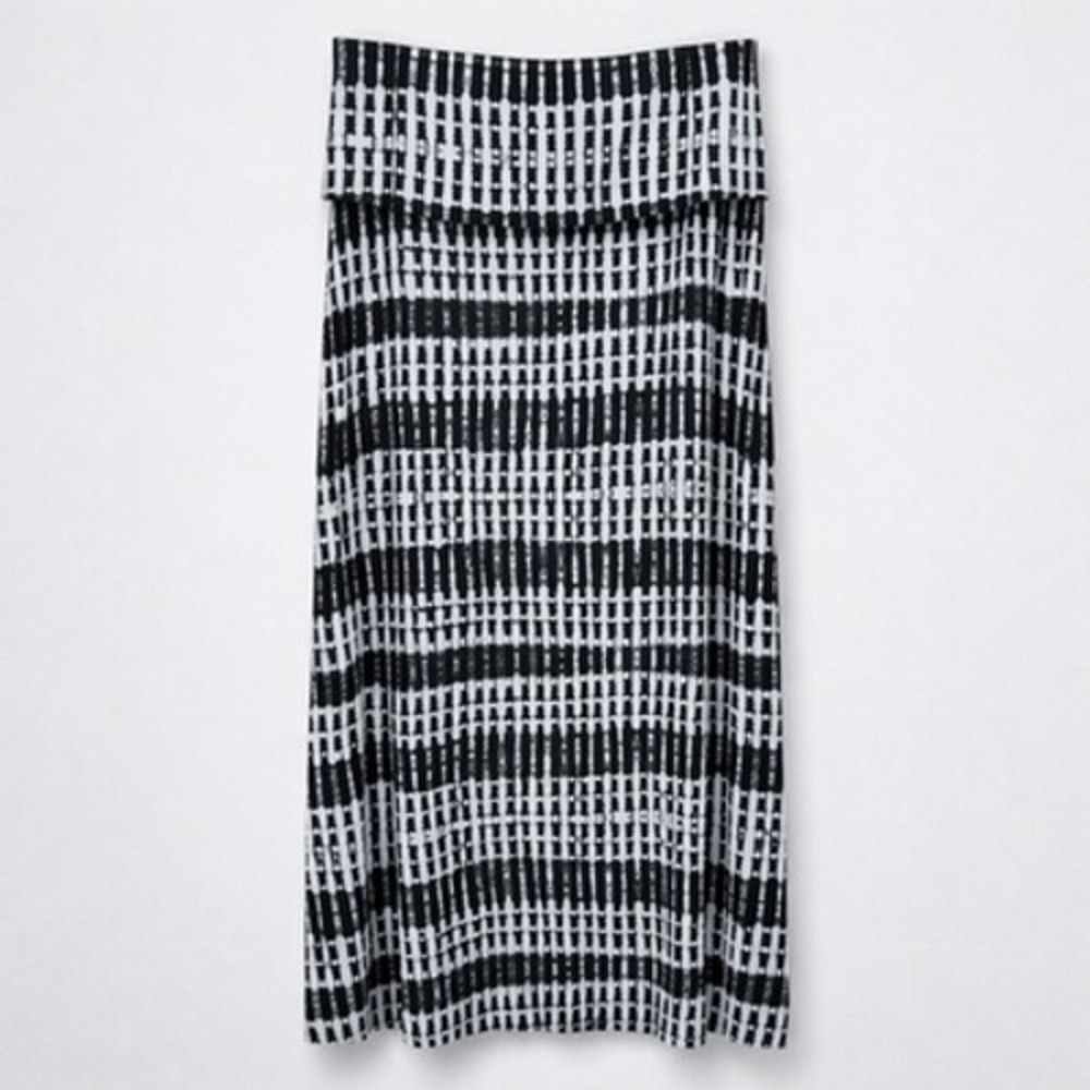Calvin Klein Skirt Womens L Black White‎ Geometric Jersey Maxi Pull On Stretch